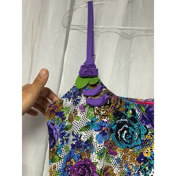 VTG Betsey Johnson Floral Rose Swim Dress Coverup Pin Up Croquette Whimsy M / L - Picture 3 of 9